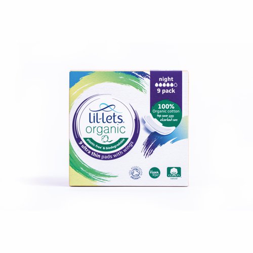 Lil-Lets Organic Sanitary Pads Ultra Thin with Wings Night (Pack 24x9) 94ORGNI9