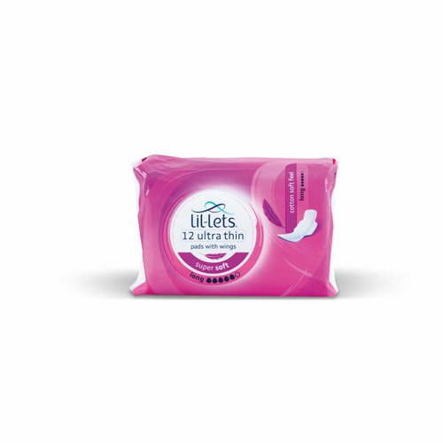 Lil-Lets Supersoft Sanitary Pads Ultra Thin with Wings Long (Pack 24x12) + Dispenser 94LSPLO-CH