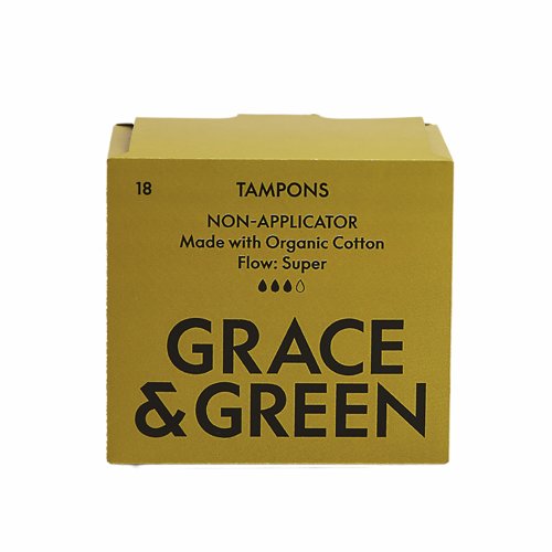 Grace & Green Organic Cotton Non Applicator Tampons Super (Pack 18) GG0TS002