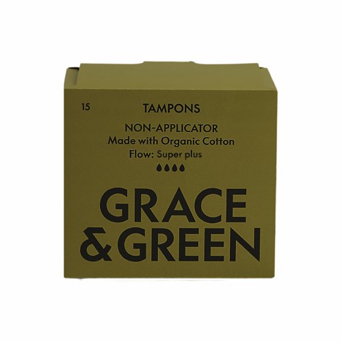 Grace & Green Organic Cotton Non Applicator Tampons Super+ (Pack 15) GGOTSP003