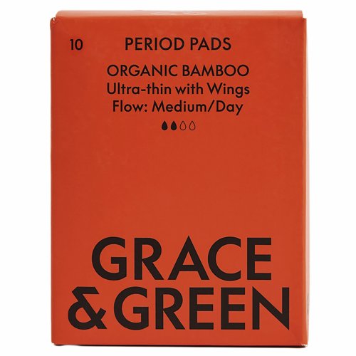 Grace & Green Organic Cotton Bamboo Period Pads Medium (Pack 10) GGBAMDAY04