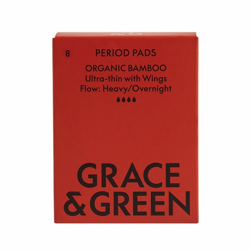 Grace & Green Organic Cotton Bamboo Period Pads Heavy (Pack 8) GGBAMNIGHT05