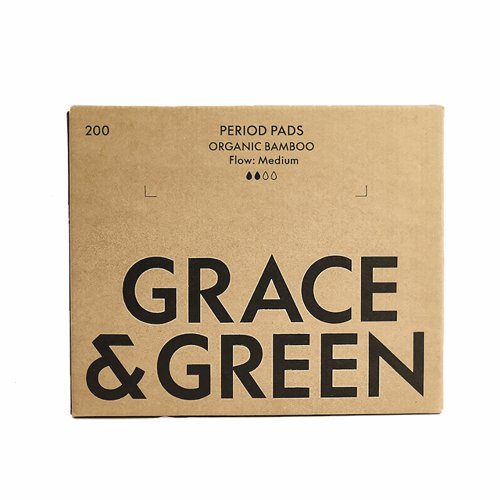 Grace & Green Organic Cotton Bamboo Period Pads Medium (Bulk Pack 200) GGBAMDAYBULK14
