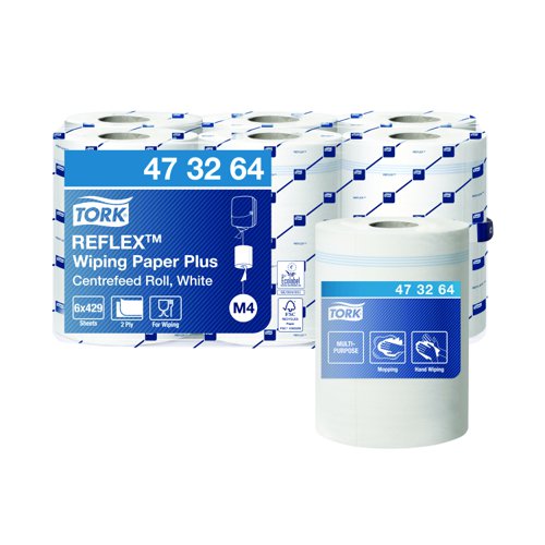 Tork Reflex M4 Centrefeed Wiping Paper 2-Ply 150m White (Pack 6) + Dispenser