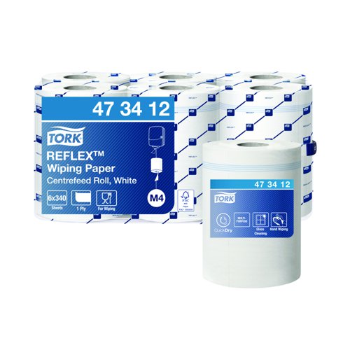 Tork Reflex M4 Centrefeed Wiping Paper 1-Ply 114m White (Pack 6) + Dispenser
