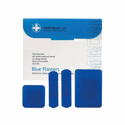 Reliance Medical Dependaplast Detectable Blue Plasters Assorted Sizes (Pack 100) 546