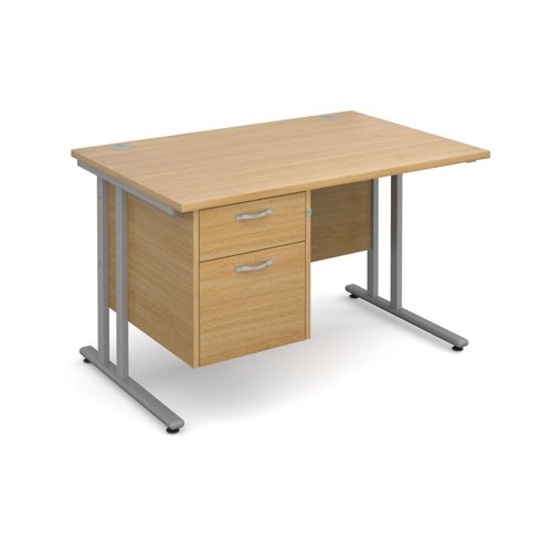 Maestro 25SL Rectangular Desk 2 Drawer Pedestal 1200x800x725mm Silver Frame/Oak Top MC12P2SO
