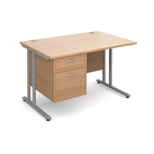 Maestro 25SL Rectangular Desk 2 Drawer Pedestal 1200x800x725mm Silver Frame/Beech Top MC12P2SB