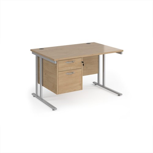 Maestro 25SL Rectangular Desk 2 Drawer Pedestal 1200x800x725mm Silver Frame/Kendal Oak Top MC12P2SKO