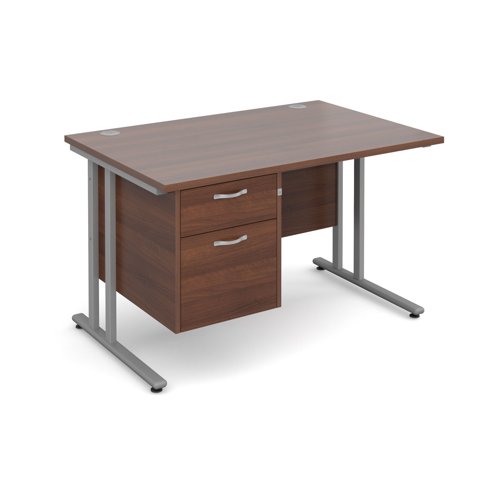 Maestro 25SL Rectangular Desk 2 Drawer Pedestal 1200x800x725mm Silver Frame/Walnut Top MC12P2SW