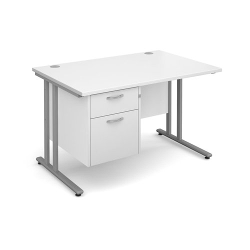 Maestro 25SL Rectangular Desk 2 Drawer Pedestal 1200x800x725mm Silver Frame/White Top MC12P2SWH