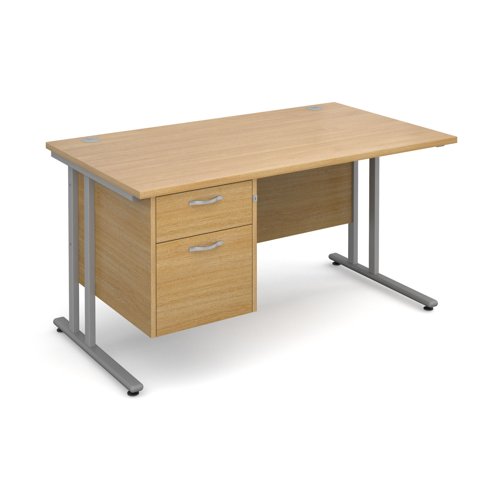 Maestro 25SL Rectangular Desk 2 Drawer Pedestal 1400x800x725mm Silver Frame/Oak Top MC14P2SO