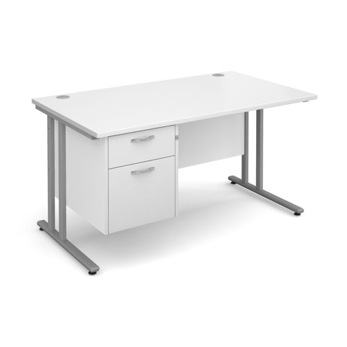 Maestro 25SL Rectangular Desk 2 Drawer Pedestal 1400x800x725mm Silver Frame/White Top MC14P2SWH