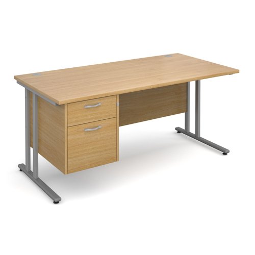 Maestro 25SL Rectangular Desk 2 Drawer Pedestal 1600x800x725mm Silver Frame/Oak Top MC16P2SO