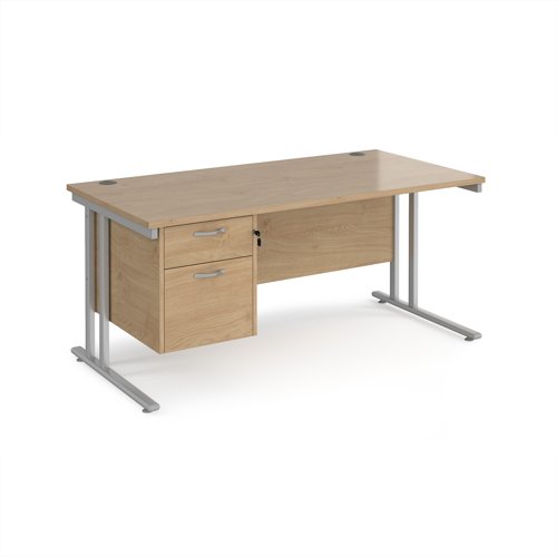 Maestro 25SL Rectangular Desk 2 Drawer Pedestal 1600x800x725mm Silver Frame/Kendal Oak Top MC16P2SKO