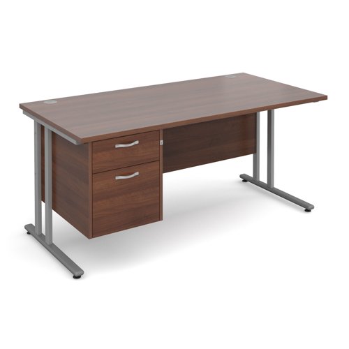 Maestro 25SL Rectangular Desk 2 Drawer Pedestal 1600x800x725mm Silver Frame/Walnut Top MC16P2SW