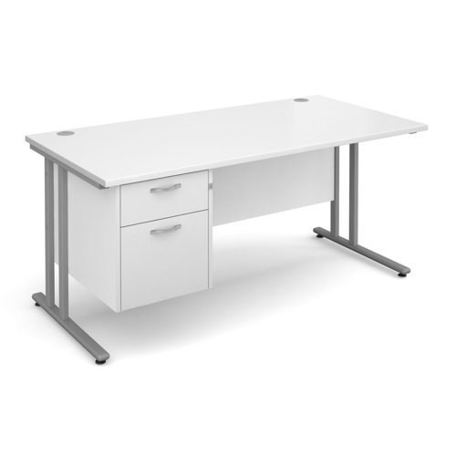 Maestro 25SL Rectangular Desk 2 Drawer Pedestal 1600x800x725mm Silver Frame/White Top MC16P2SWH