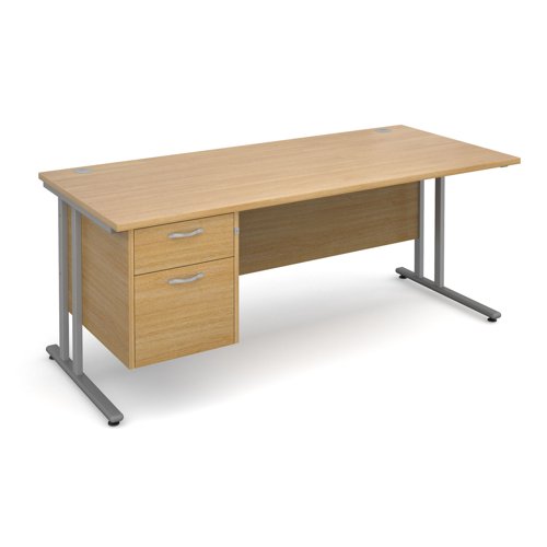Maestro 25SL Rectangular Desk 2 Drawer Pedestal 1800x800x725mm Silver Frame/Oak Top MC18P2SO