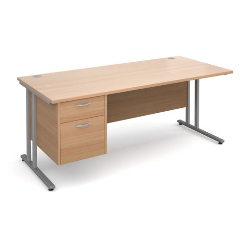 Maestro 25SL Rectangular Desk 2 Drawer Pedestal 1800x800x725mm Silver Frame/Beech Top MC18P2SB