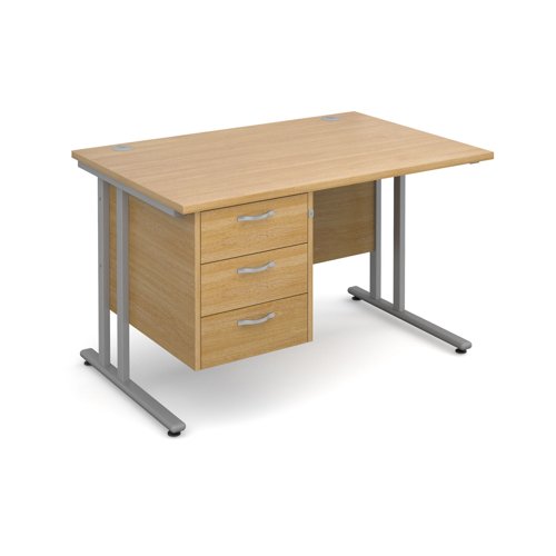 Maestro 25SL Rectangular Desk 3 Drawer Pedestal 1200x800x725mm Silver Frame/Oak Top MC12P3SO