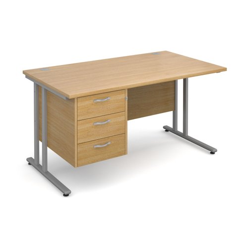 Maestro 25SL Rectangular Desk 3 Drawer Pedestal 1400x800x725mm Silver Frame/Oak Top MC14P3SO