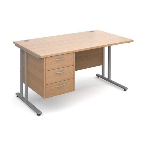 Maestro 25SL Rectangular Desk 3 Drawer Pedestal 1400x800x725mm Silver Frame/Beech Top MC14P3SB
