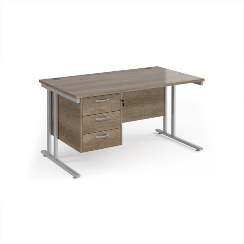 Maestro 25SL Rectangular Desk 3 Drawer Pedestal 1400x800x725mm Silver Frame/Nebraska Oak MC14P3SNO