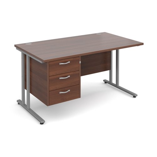 Maestro 25SL Rectangular Desk 3 Drawer Pedestal 1400x800x725mm Silver Frame/Walnut Top MC14P3SW