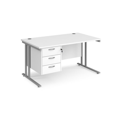 Maestro 25SL Rectangular Desk 3 Drawer Pedestal 1400x800x725mm Silver Frame/White Top MC14P3SWH