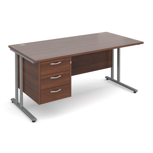 Maestro 25SL Rectangular Desk 3 Drawer Pedestal 1600x800x725mm Silver Frame/Walnut Top MC16P3SW
