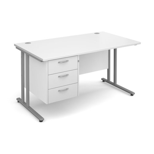 Maestro 25SL Rectangular Desk 3 Drawer Pedestal 1600x800x725mm Silver Frame/White Top MC16P3SWH