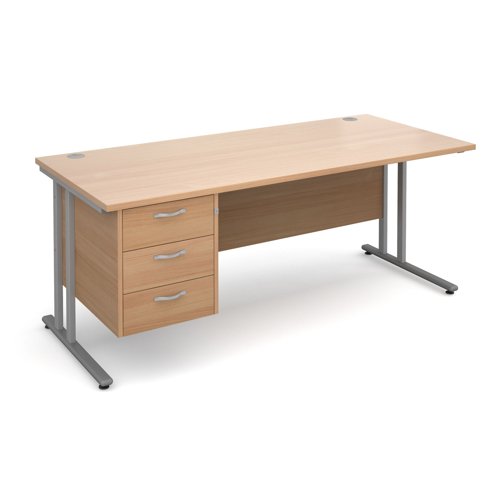 Maestro 25SL Rectangular Desk 3 Drawer Pedestal 1800x800x725mm Silver Frame/Beech Top MC18P3SB