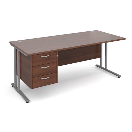 Maestro 25SL Rectangular Desk 3 Drawer Pedestal 1800x800x725mm Silver Frame/Walnut Top MC18P3SW