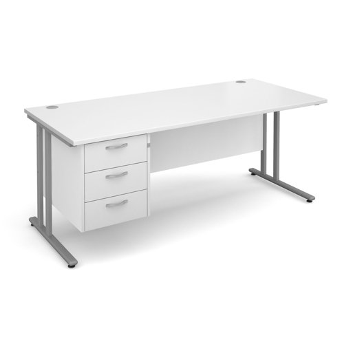 Maestro 25SL Rectangular Desk 3 Drawer Pedestal 1800x800x725mm Silver Frame/White Top MC18P3SWH