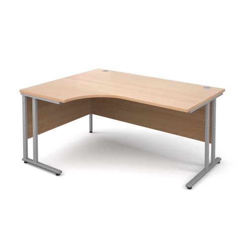 Maestro 25SL Ergonomic Desk Left Hand 1600x800x725mm Silver Frame/Beech Top MC16ELSB