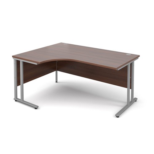 Maestro 25SL Ergonomic Desk Left Hand 1600x800x725mm Silver Frame/Walnut Top MC16ELSW