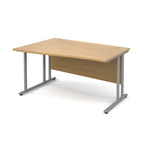 Maestro 25SL Wave Desk Left Hand 1400x800x725mm Silver Frame/Oak Top MC14WLSO