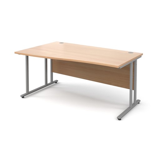 Maestro 25SL Wave Desk Left Hand 1600x800x725mm Silver Frame/Beech Top MC16WLSB