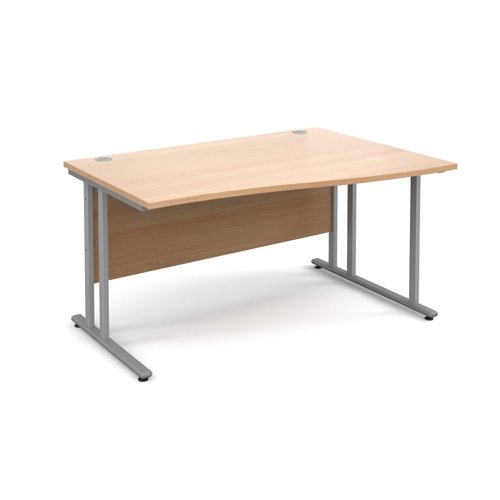 Maestro 25SL Wave Desk Right Hand 1400x800x725mm Silver Frame/Beech Top MC14WRSB