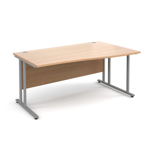 Maestro 25SL Wave Desk Right Hand 1600x800x725mm Silver Frame/Beech Top MC16WRSB