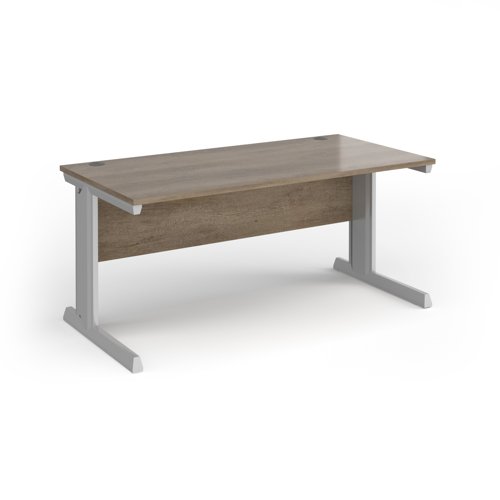 Vivo Straight Desk 1600x600x725mm Silver Frame/Grey Nebraska Oak Top VEX16-S-NO