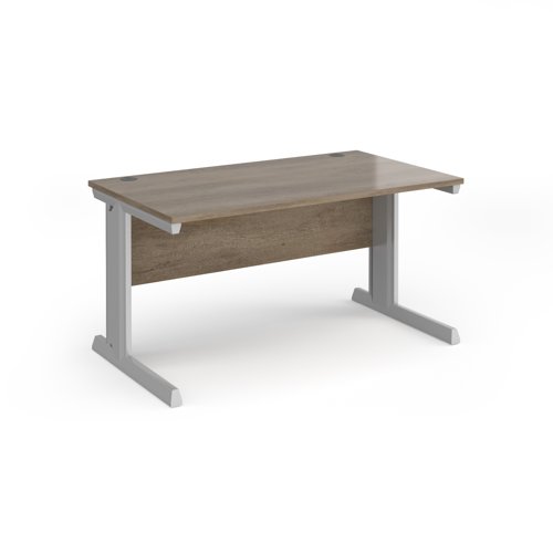 Vivo Straight Desk 1400x800x725mm Silver Frame/Grey Nebraska Oak Top V14-S-NO