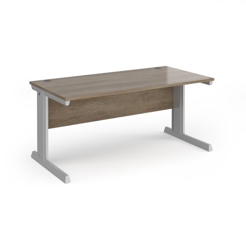 Vivo Straight Desk 1600x800x725mm Silver Frame/Grey Nebraska Oak Top V16-S-NO