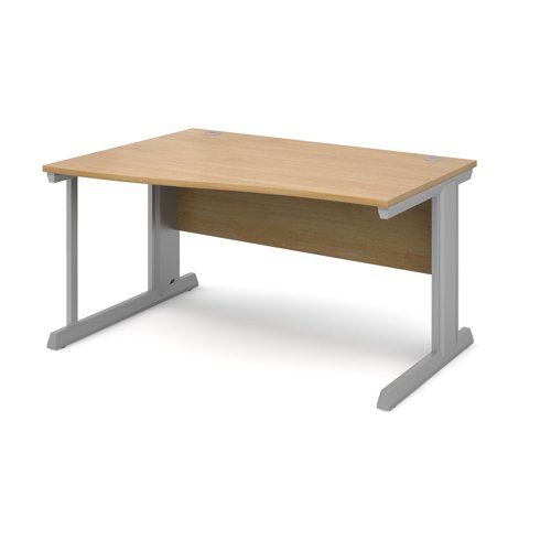 Vivo Wave Desk Left Hand 1400x800-990x725mm Silver Frame/Oak Top VWL14-S-O