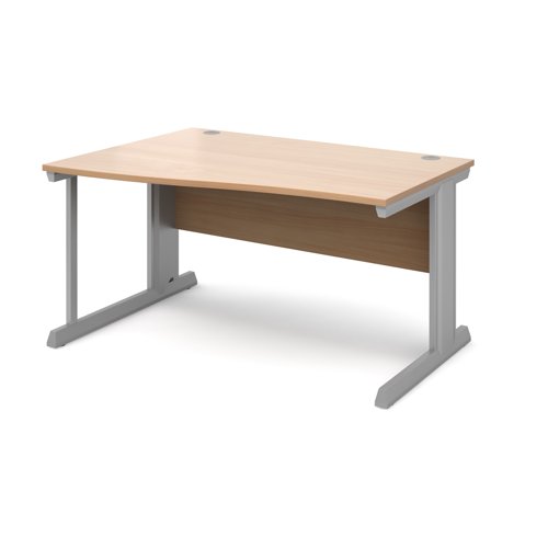 Vivo Wave Desk Left Hand 1400x800-990x725mm Silver Frame/Beech Top VWL14-S-B