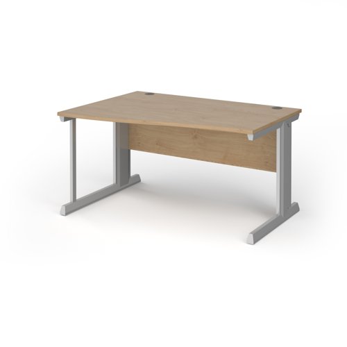 Vivo Wave Desk Left Hand 1400x800-990x725mm Silver Frame/Kendal Oak Top VWL14-S-KO