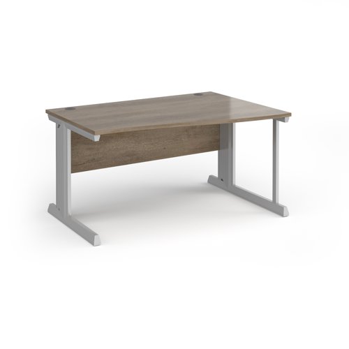 Vivo Wave Desk Right Hand 1400x800-990x725mm Silver Frame/Grey Nebraska Oak Top VWR14-S-NO
