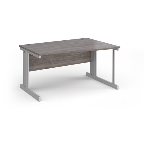 Vivo Wave Desk Right Hand 1400x800-990x725mm Silver Frame/Grey Oak Top VWR14-S-GO