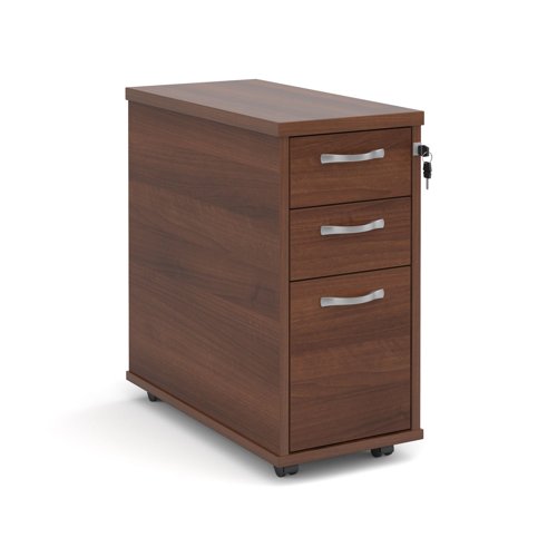 Tall Narrow Mobile Pedestal 3 Drawer Walnut Finish TNMPW