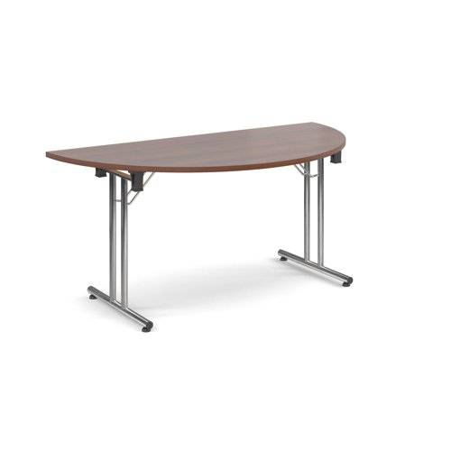 Semi-Circular Folding Leg Table 1600x800mm Chrome Legs/Walnut Top SFL1600S-C-W